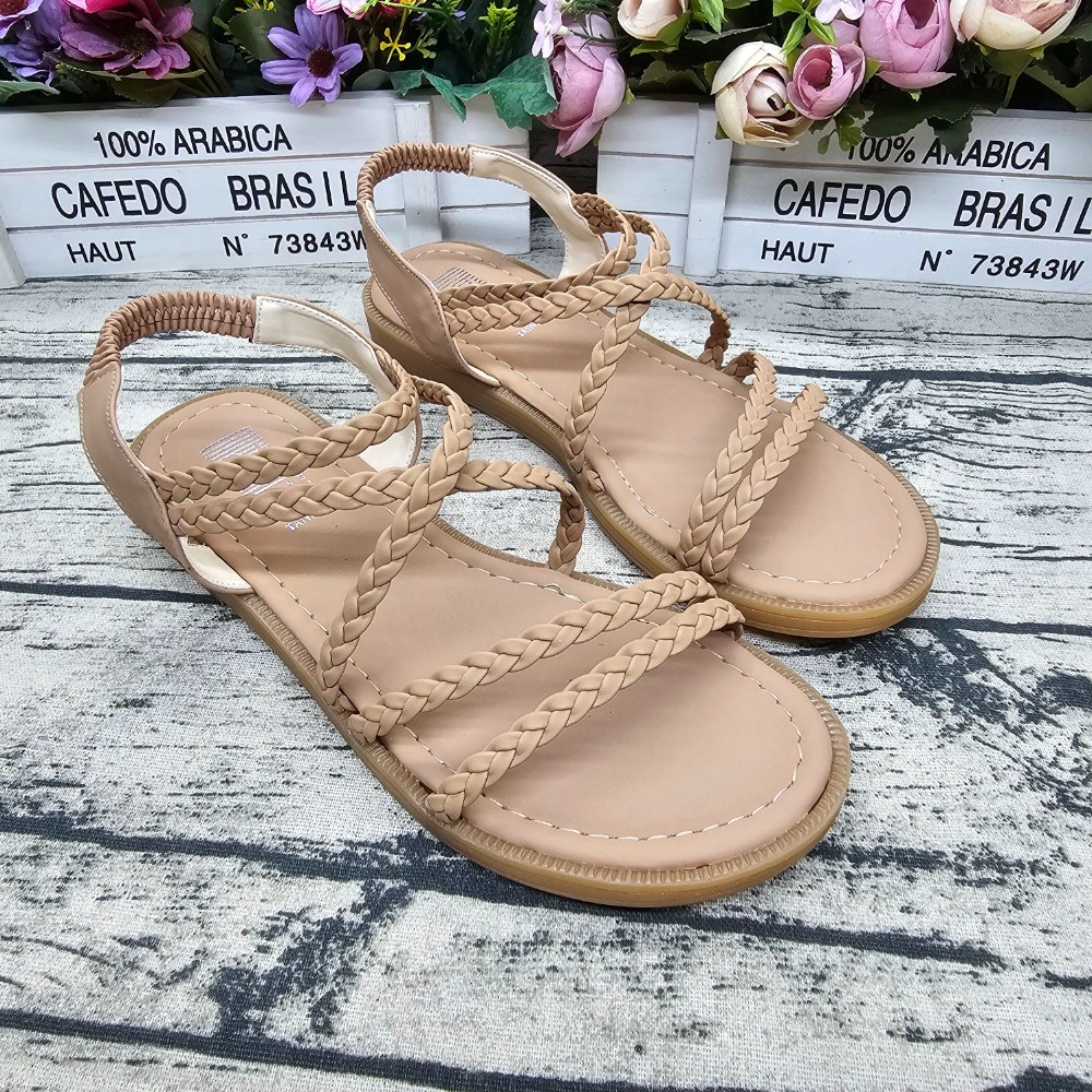 夏季必備🔝MIT製 細繩平底涼鞋 編織帶 鬆緊帶涼鞋 羅馬涼鞋 止滑 軟墊 女涼鞋-細節圖4