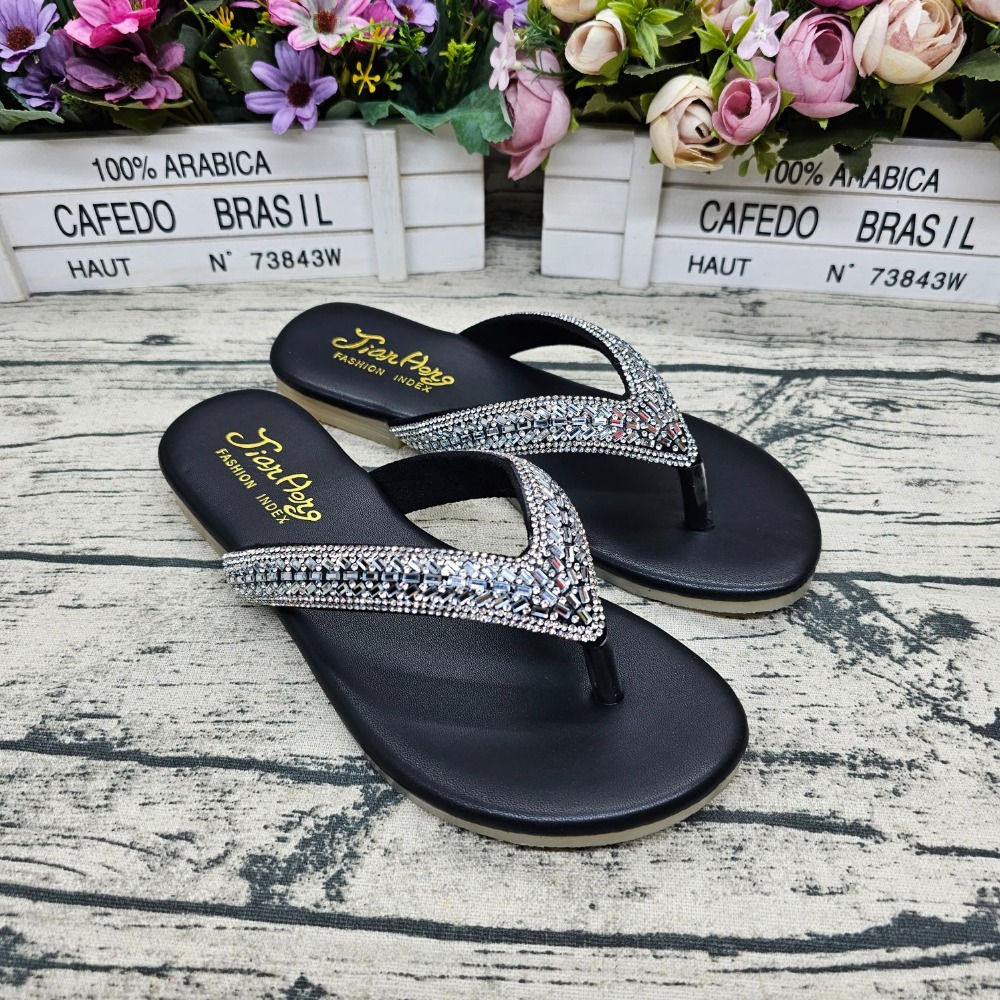 四季百搭⭐️MIT製 水鑽夾腳拖鞋 平底涼拖鞋 止滑底 軟墊 夾腳拖鞋-細節圖2