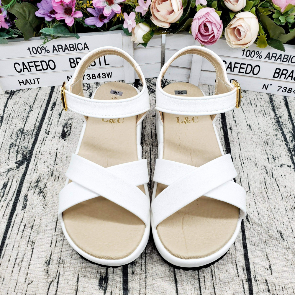 夏季穿搭💕台灣出貨 百搭交叉低跟涼鞋 楔形涼鞋 厚底涼鞋 魔鬼氈穿脫 氣墊 止滑 MIT-細節圖2