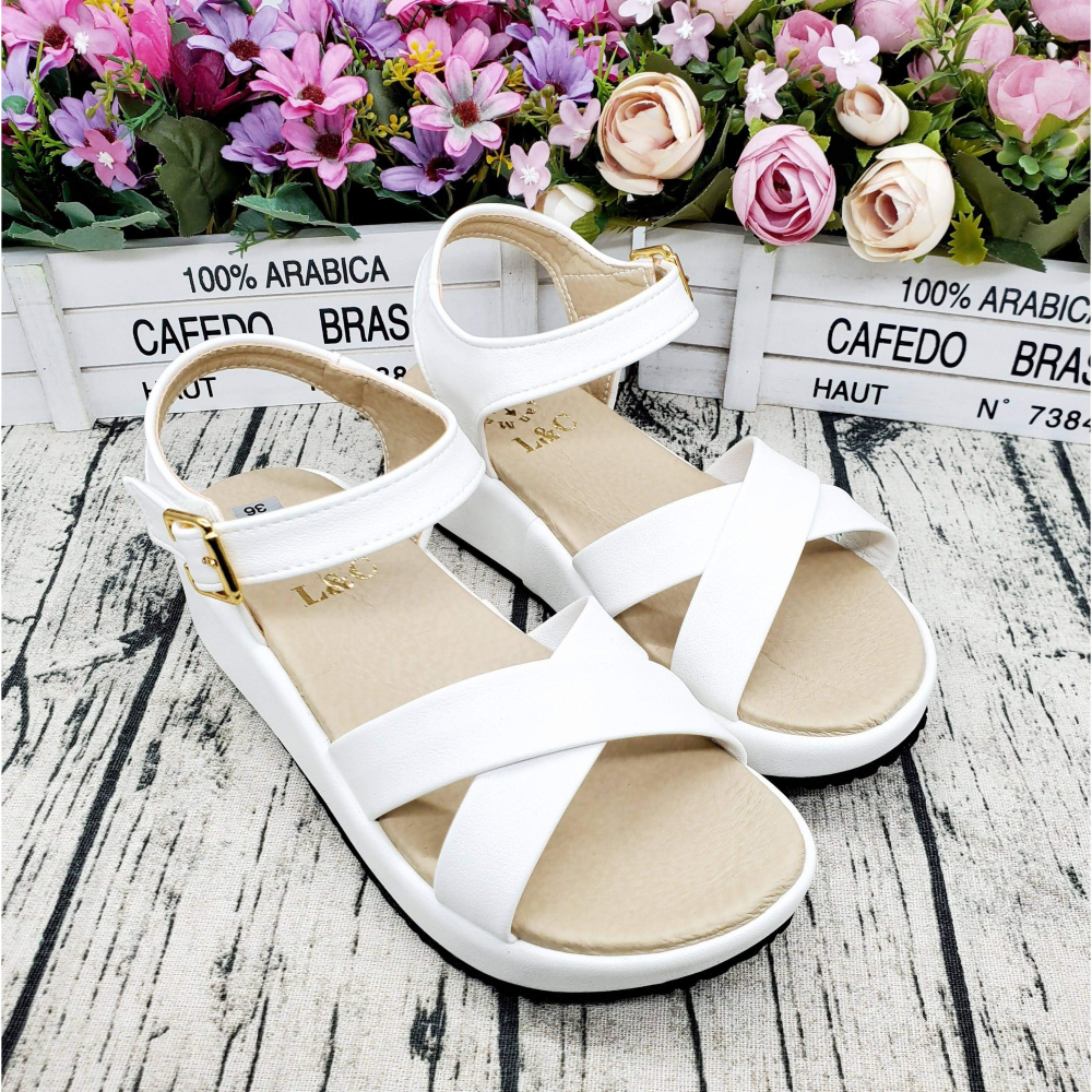 夏季穿搭💕台灣出貨 百搭交叉低跟涼鞋 楔形涼鞋 厚底涼鞋 魔鬼氈穿脫 氣墊 止滑 MIT-細節圖3