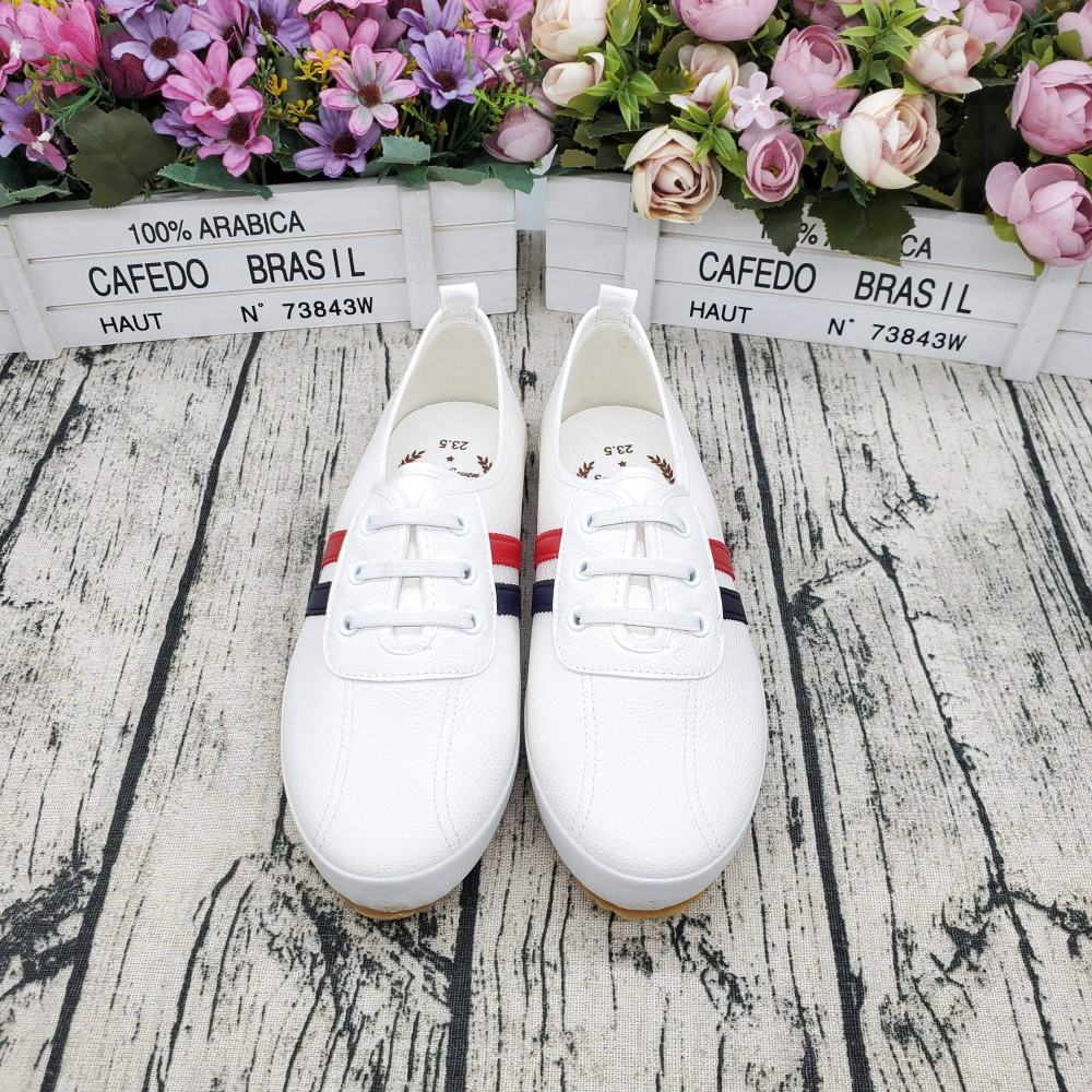 熱銷百搭❤MIT製 韓版超軟Q皮革 免綁帶 小白鞋 休閒鞋 懶人鞋-細節圖4