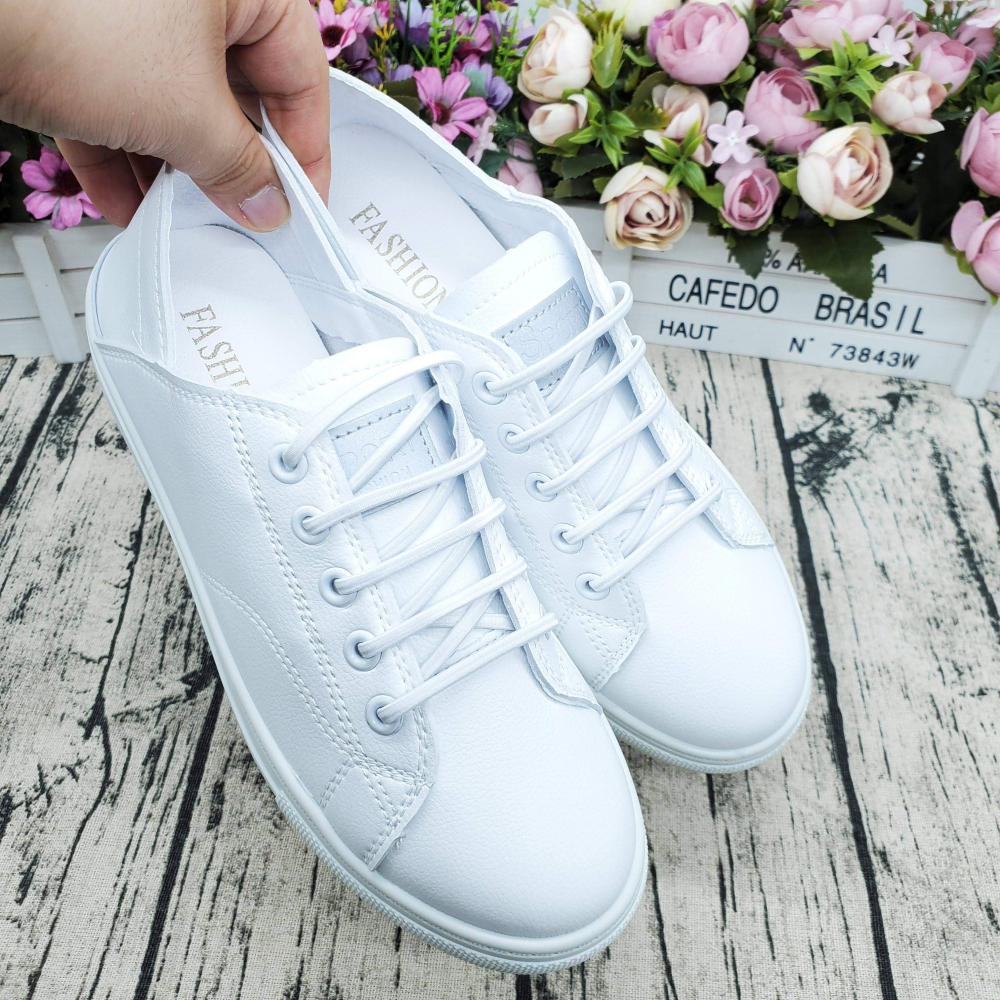 熱銷🔝超軟皮革 免綁帶 休閒鞋 小白鞋 一鞋兩穿 懶人鞋 台灣出貨-細節圖3