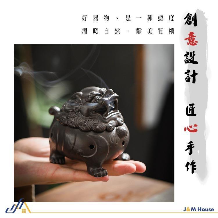 【台灣現貨】仿古 開運祈福神獸香爐 開運貔貅香爐 狻猊陶瓷盤香爐 沉香爐 陶瓷小香爐 香環香爐 倒流香-細節圖2