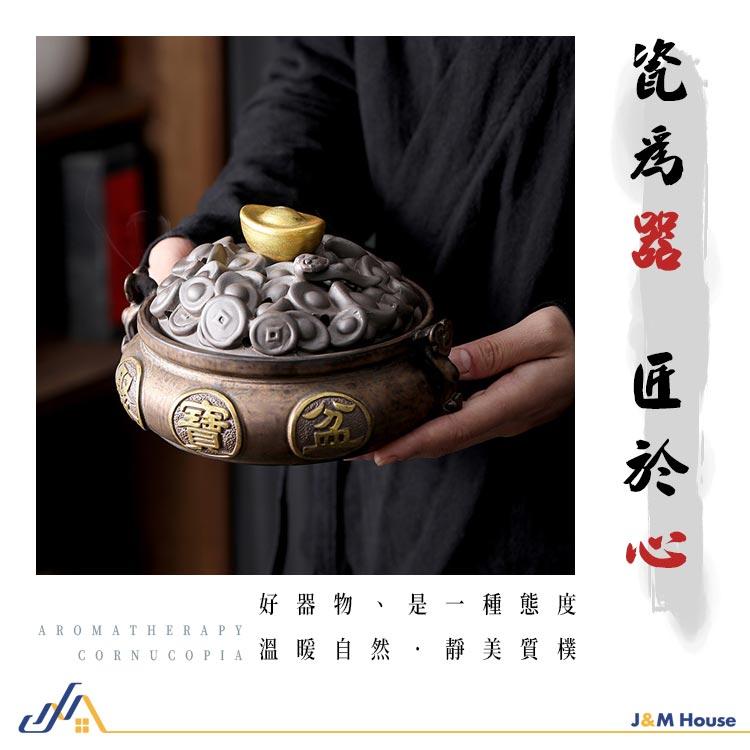 聚寶盆香爐 陶瓷香爐 檀香爐 陶瓷供香爐 盤香爐 盤香爐 小號-細節圖2