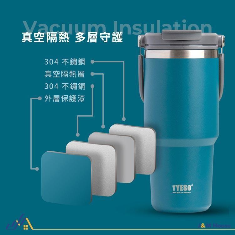 Tyeso泰碩咖啡杯雙層保溫保冷雙飲手提冰霸杯 750ml 大容量不鏽鋼雙飲戶外運動飲水杯 304不銹鋼真空保溫杯-細節圖7