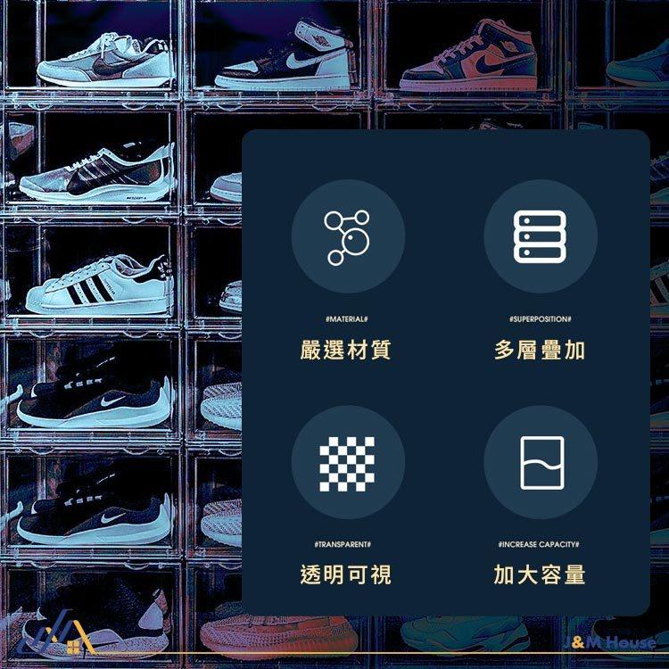 升級版 新款側開全透明鞋盒 加厚磁吸式鞋盒 球鞋鞋盒 多功能收納箱 展示箱 鞋櫃 包包收納 防氧化鞋 2入組-細節圖2