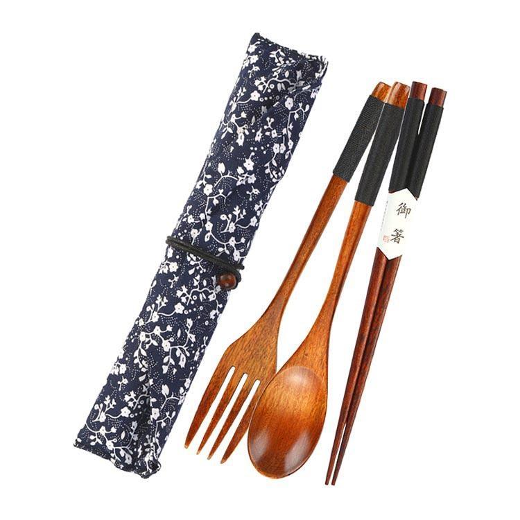 【台灣現貨】日式纏線原木餐具三件組 筷子 湯匙 叉子套裝組-細節圖8