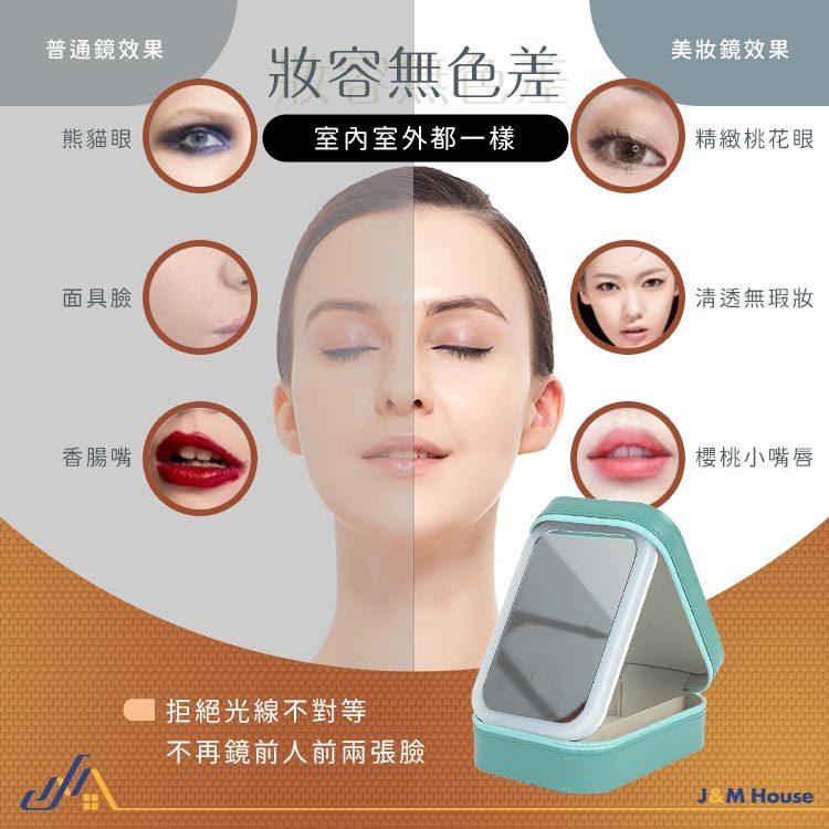 隨身化妝包鏡子 LED化妝鏡收納盒 收納化妝鏡 折疊化妝鏡 首飾盒 鏡子化妝包 補光化妝鏡-細節圖5