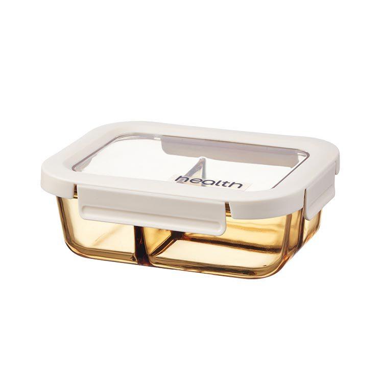 耐熱玻璃微波保鮮盒 玻璃三分隔長方形保鮮盒980ml 保鮮盒 密封保鮮盒 便當盒 玻璃便當盒 分隔便當盒 可微波 微波盒-細節圖2