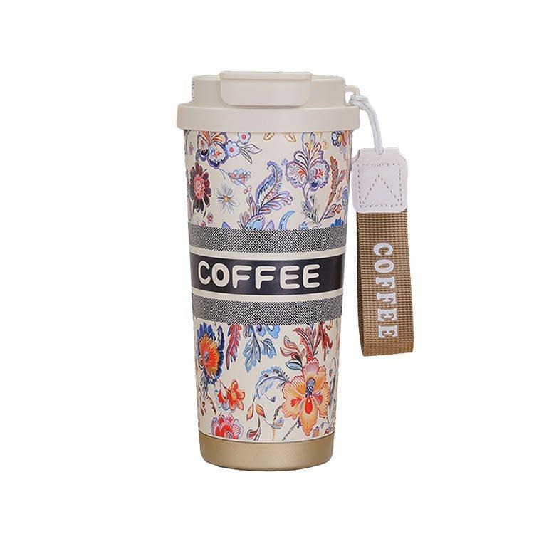 花語陶瓷雙飲杯 陶瓷保溫杯 陶瓷咖啡杯 陶瓷保溫瓶 500ml 咖啡保溫杯 吸管保溫杯 保溫瓶 隨行杯 吸管杯 霸王茶姬-細節圖2