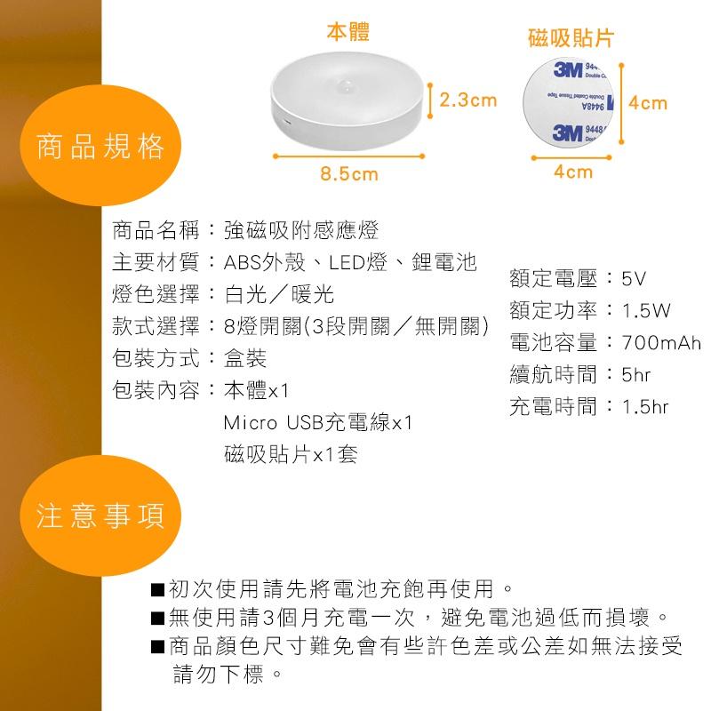 【台灣現貨 免運費！雙重升級 8顆LED】人體感應磁吸小夜燈 USB充電 小夜燈 玄關燈 走廊燈 感應燈 櫥櫃燈 磁吸式-細節圖9