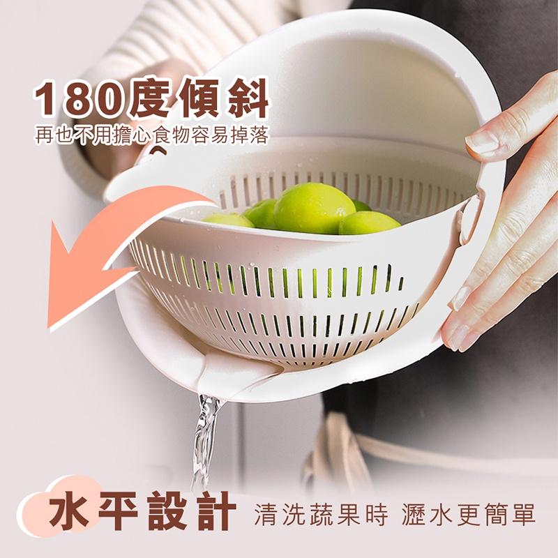 【台灣現貨 免運費！旋轉瀝水盆】洗菜藍 洗水果籃 淘米器 雙層可拆式洗菜籃 蔬果盆 洗米盆 滴水盆 廚房用品-細節圖4