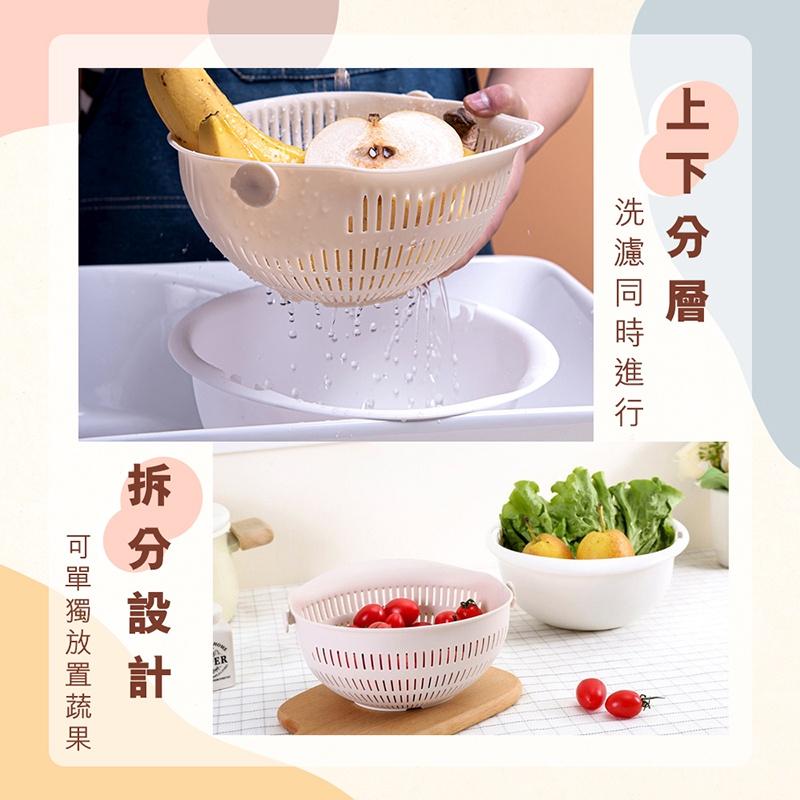 【台灣現貨 免運費！旋轉瀝水盆】洗菜藍 洗水果籃 淘米器 雙層可拆式洗菜籃 蔬果盆 洗米盆 滴水盆 廚房用品-細節圖6