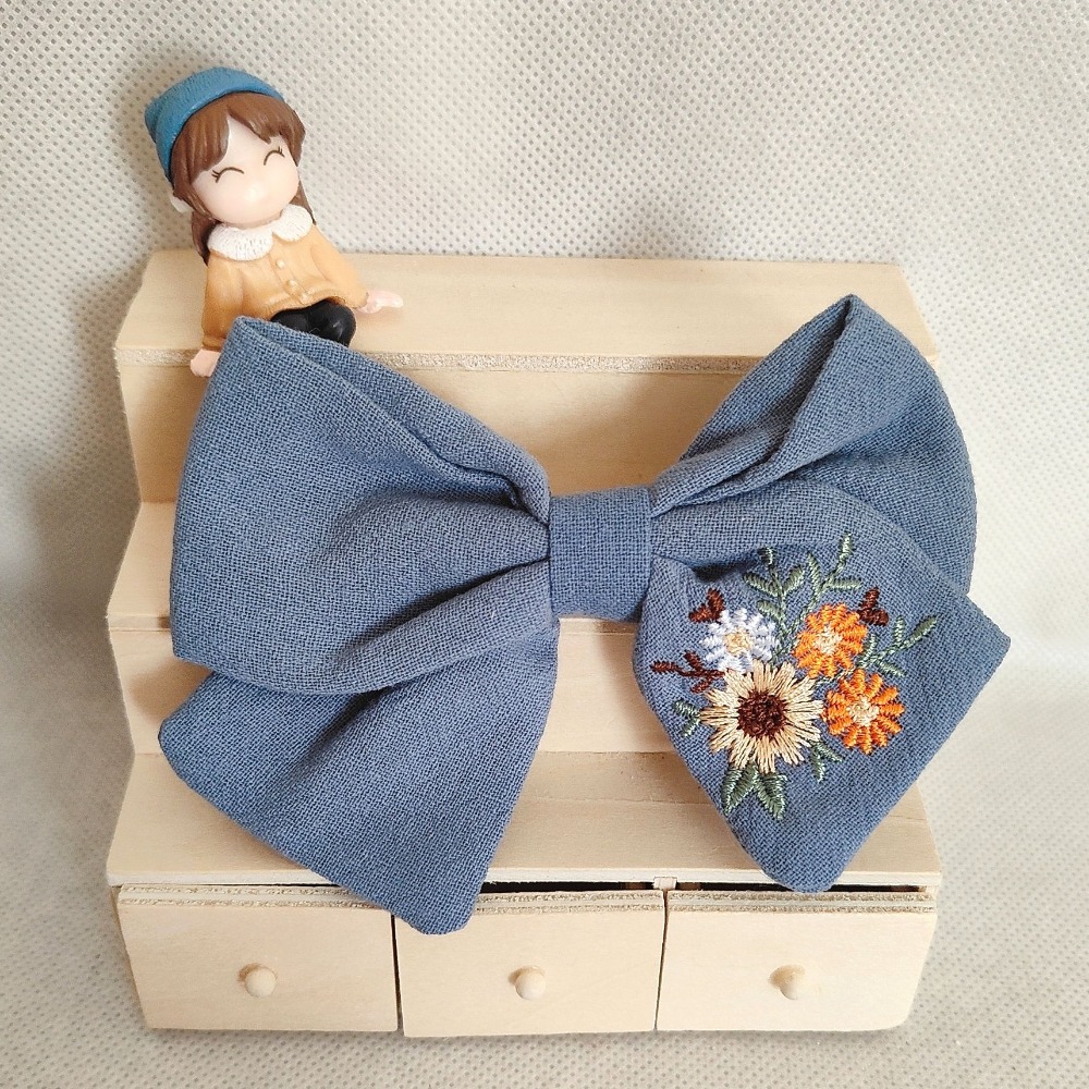 花朵刺繡蝴蝶結 瀏海夾 鴨嘴夾-規格圖4