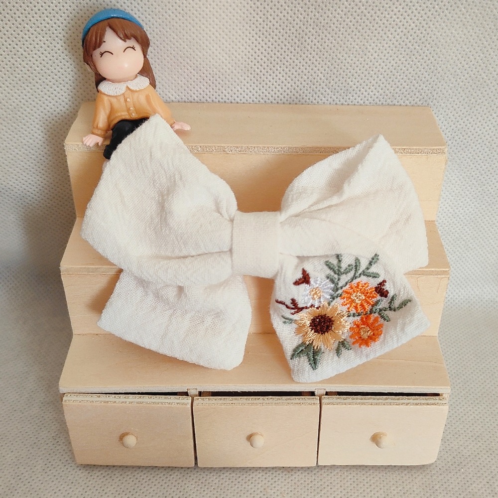 花朵刺繡蝴蝶結 瀏海夾 鴨嘴夾-規格圖4