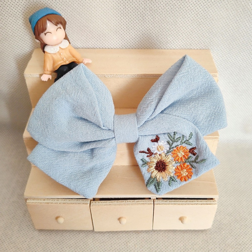 花朵刺繡蝴蝶結 瀏海夾 鴨嘴夾-規格圖4