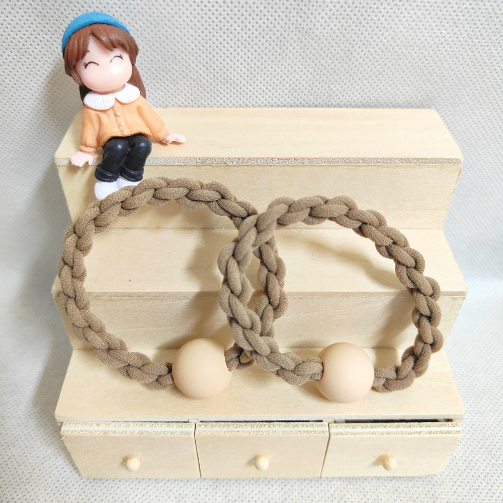 1對販售 秋冬色系圓珠辮子麻花髮圈 髮束 髮束-細節圖3