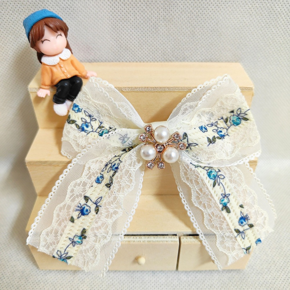 雪花珍珠蕾絲蝴蝶結 髮夾 瀏海夾 鴨夾-細節圖3