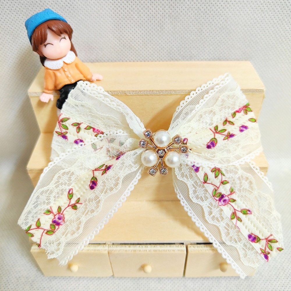 雪花珍珠蕾絲蝴蝶結 髮夾 瀏海夾 鴨夾-規格圖4