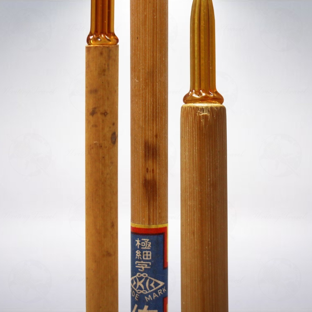 絕版! 日本 昭和時期古物 佐佐木琥珀色木軸玻璃筆-細節圖3