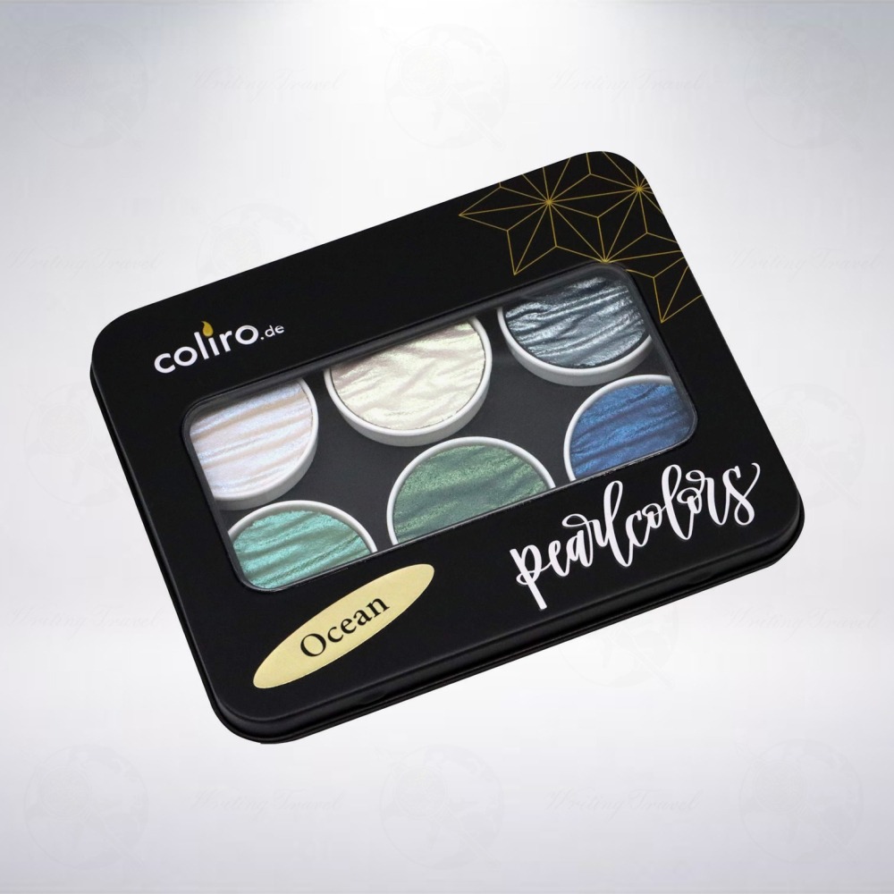 德國 Coliro Watercolor Palette 馬口鐵盒裝珠光水彩粉餅組: 海洋/Ocean-細節圖2