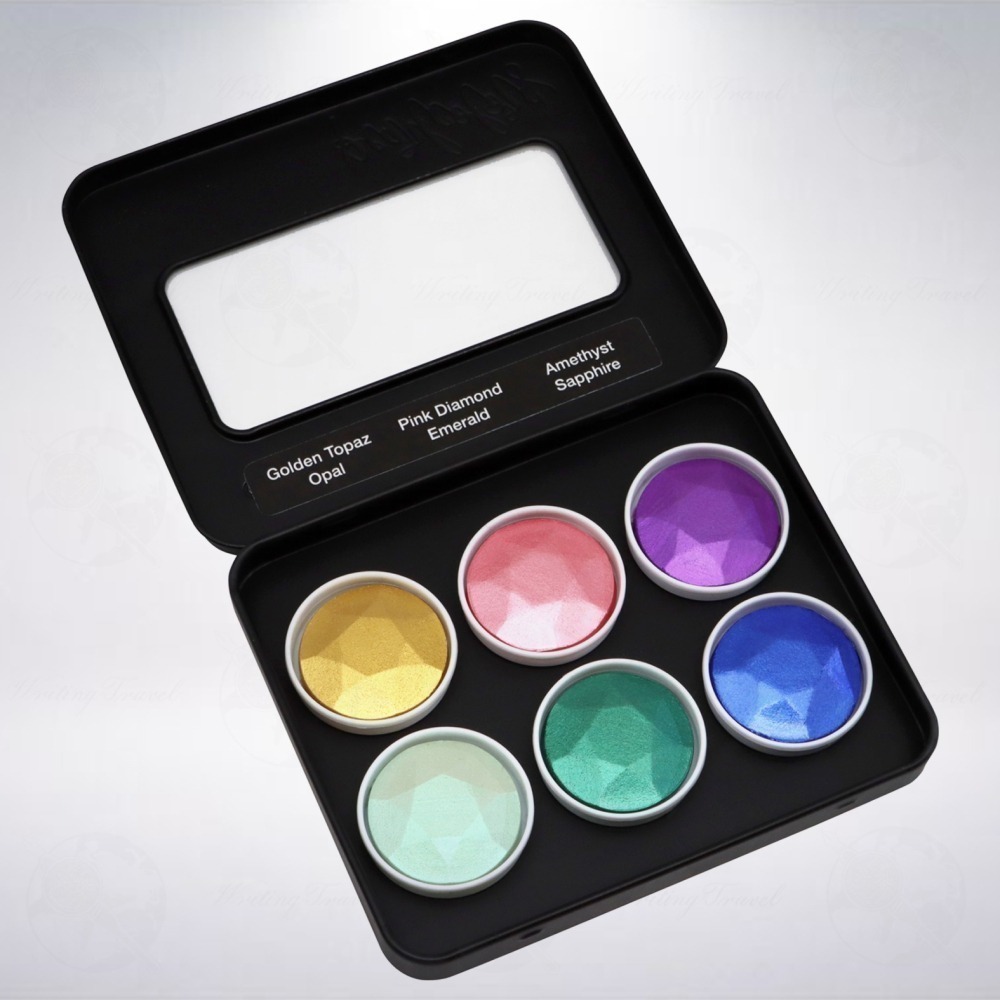 德國 Coliro Watercolor Palette 馬口鐵盒裝珠光水彩粉餅組: 閃亮/Bling-細節圖2
