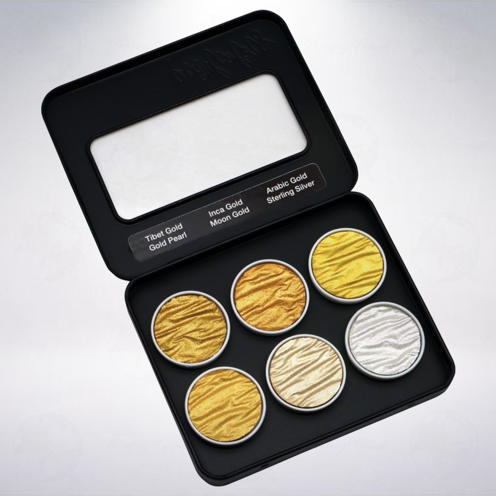 德國 Coliro Watercolor Palette 馬口鐵盒裝珠光水彩粉餅組: 金銀/Gold&Silver-細節圖2