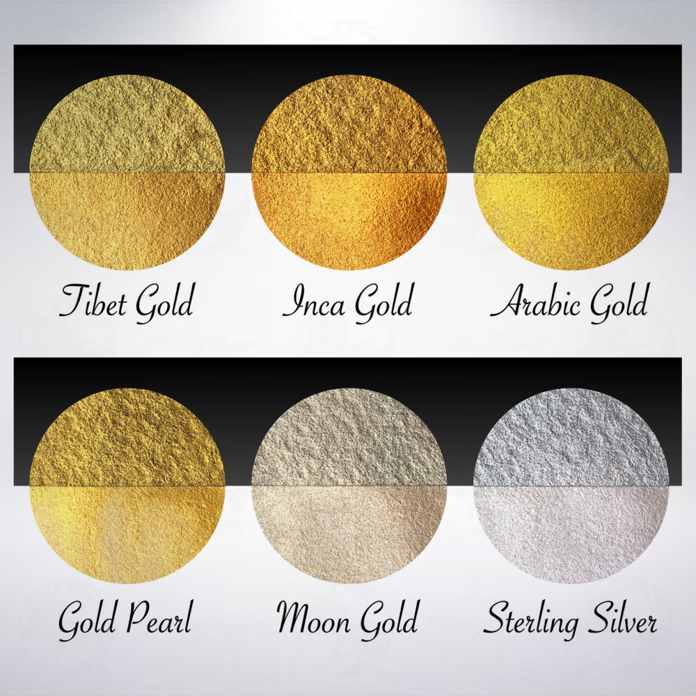 德國 Coliro Watercolor Palette 馬口鐵盒裝珠光水彩粉餅組: 金銀/Gold&Silver-細節圖3