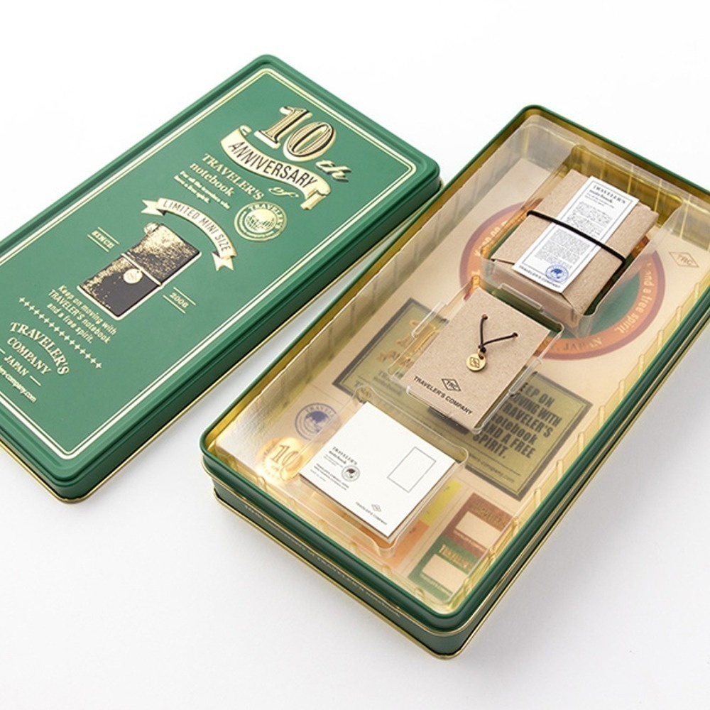 絕版! 日本 MIDORI Traveler’s Notebook 10週年限量紀念小鐵盒 (綠色/藍色/紅色)-細節圖2