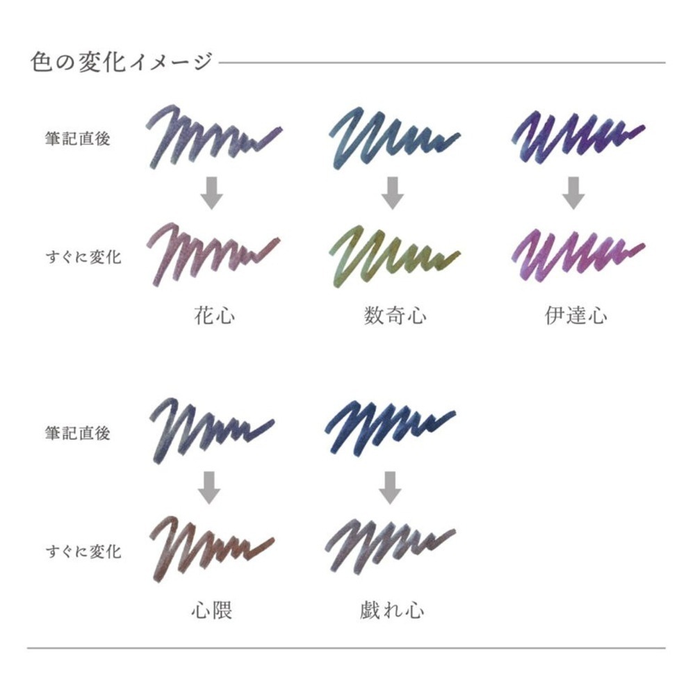 日本 寫樂 SAILOR YURAMEKU 20ml 第2代心系列漸變變色墨水: 数奇心/SUKIGOKORO-細節圖2