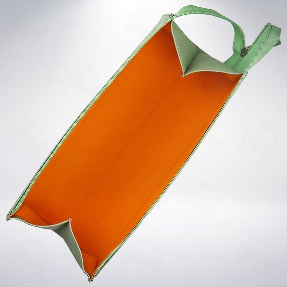 法國 RHODIA Rhodiarama 菱形拉鍊式硬質義大利人造皮筆袋: 青瓷綠/Celadon-細節圖2