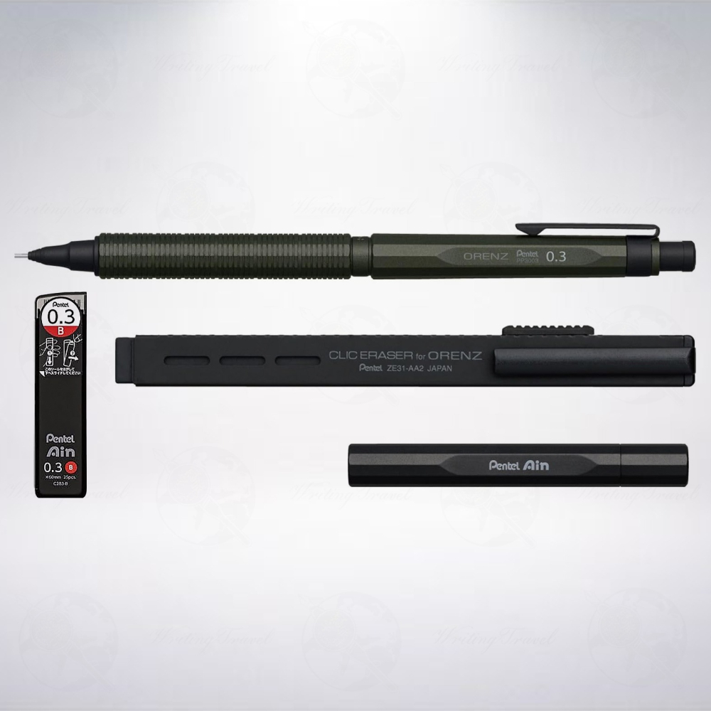 日本 Pentel Orenznero 0.3mm 旗艦款自動鉛筆組: 綠黑色/Green Black-細節圖2