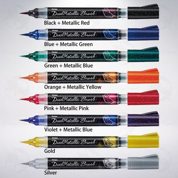 日本 Pentel Dual Metallic Brush 蝴蝶雙色毛筆組 (8色/組)-細節圖2
