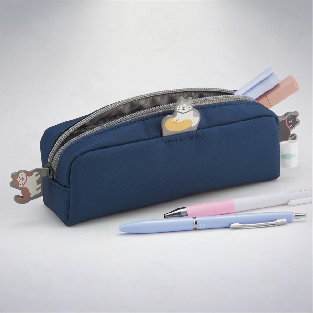 日本 LIHIT LAB Nyan Scene 貓咪場景小型筆袋: 靛藍-細節圖2