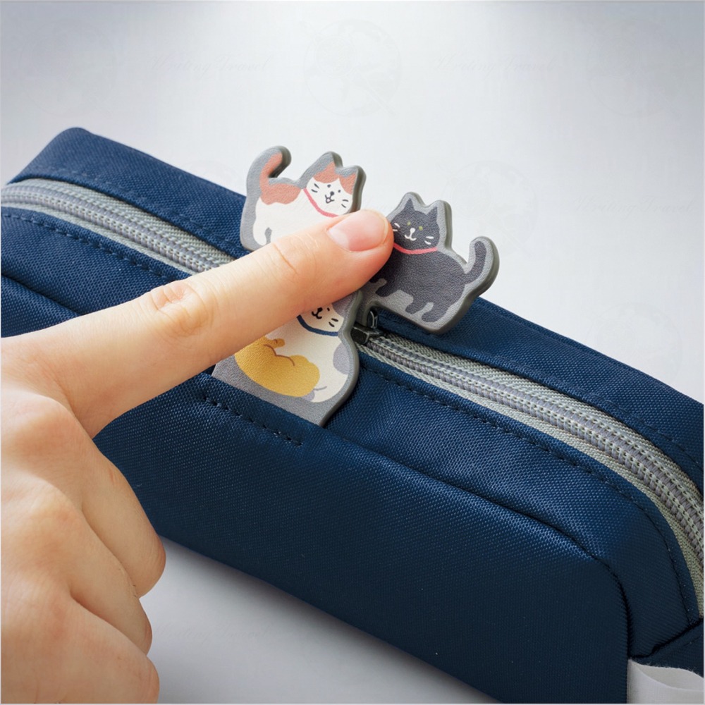日本 LIHIT LAB Nyan Scene 貓咪場景小型筆袋: 靛藍-細節圖3