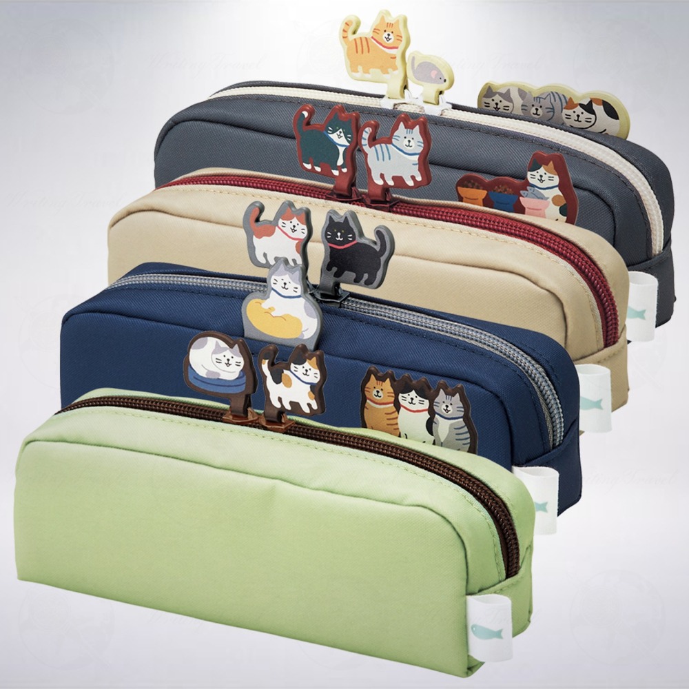 日本 LIHIT LAB Nyan Scene 貓咪場景小型筆袋: 靛藍-細節圖4