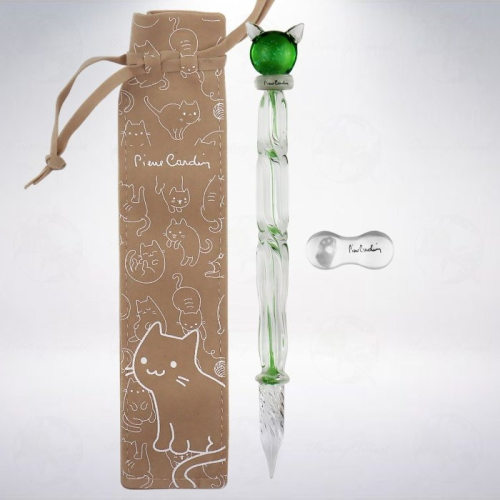 法國 Pierre Cardin 皮爾卡登 i-Meow 貓咪水晶玻璃筆組: 綠色
