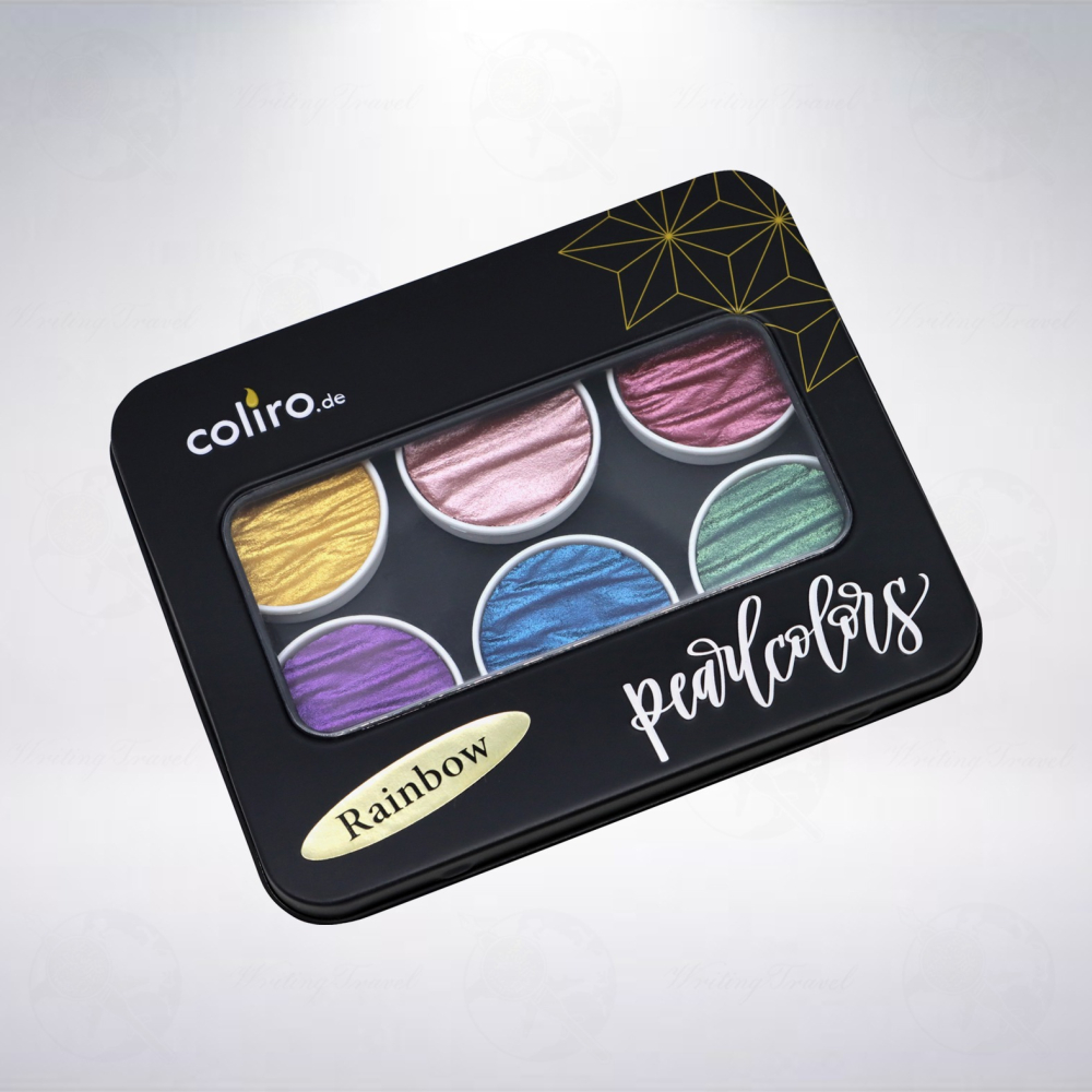 德國 Coliro Watercolor Palette 馬口鐵盒裝珠光水彩粉餅組: 彩虹/Rainbow-細節圖2