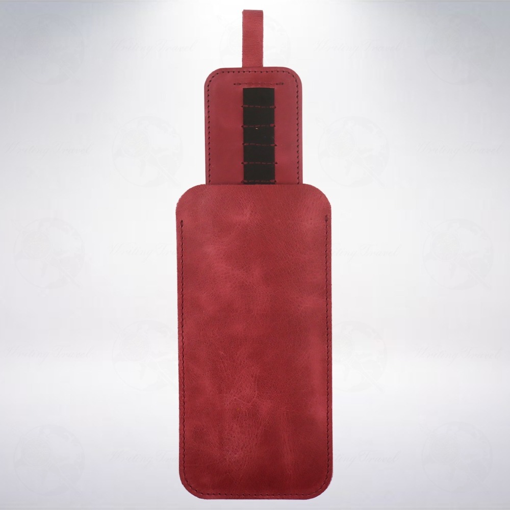 土耳其 Rumi 沾水筆尖專用手工真皮抽拉式筆袋: 玫瑰紅-細節圖2