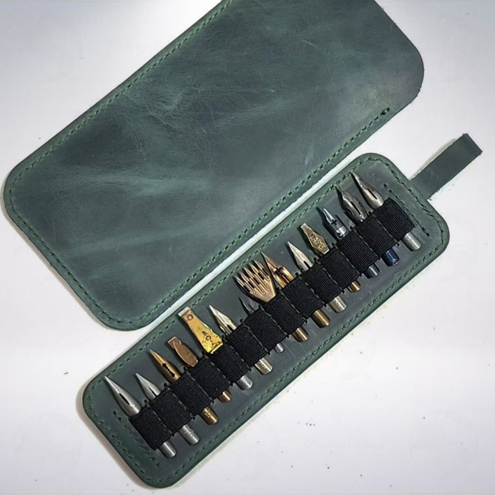 土耳其 Rumi 沾水筆尖專用手工真皮抽拉式筆袋: 綠色-細節圖4