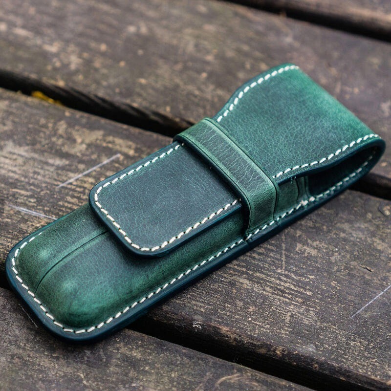 土耳其 GALEN LEATHER 2支入上掀式筆袋: 森林綠-細節圖2