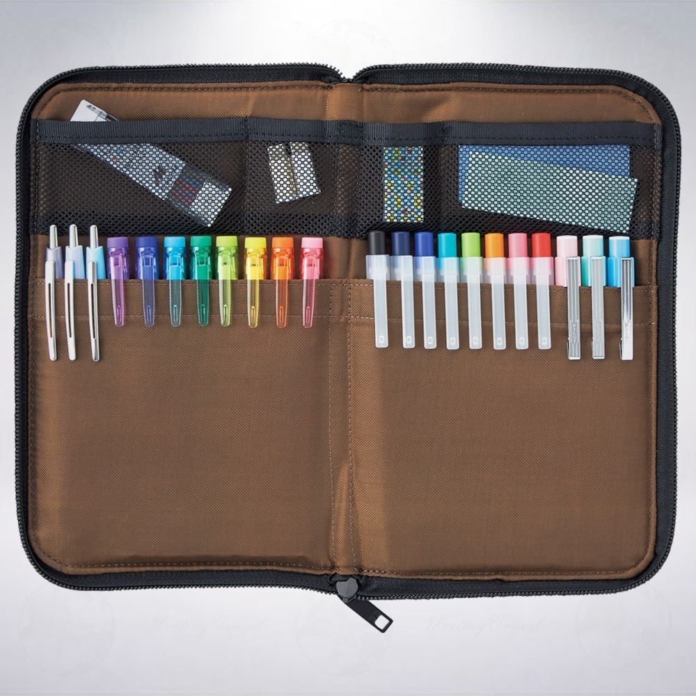 日本 LIHIT LAB 聚酯纖維寬版扁平筆袋: 黑色-細節圖2