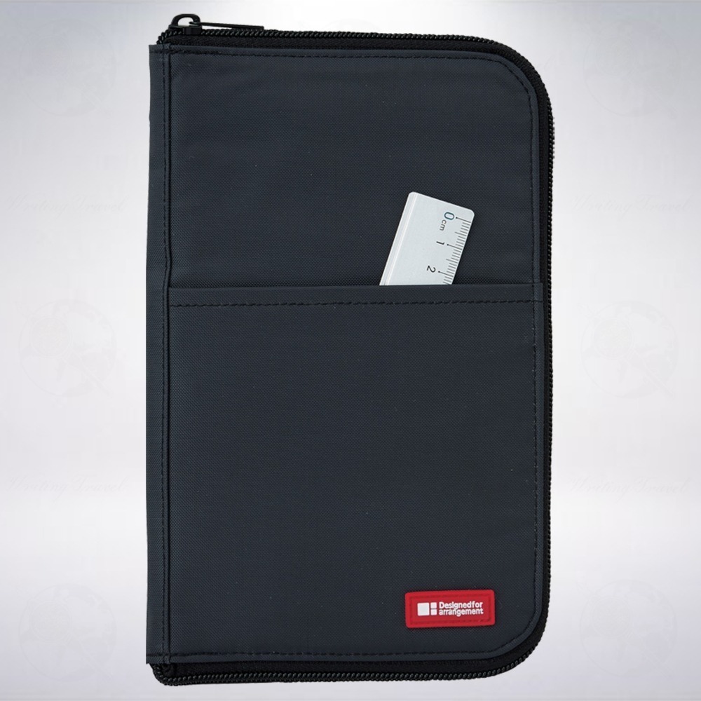 日本 LIHIT LAB 聚酯纖維寬版扁平筆袋: 黑色-細節圖3