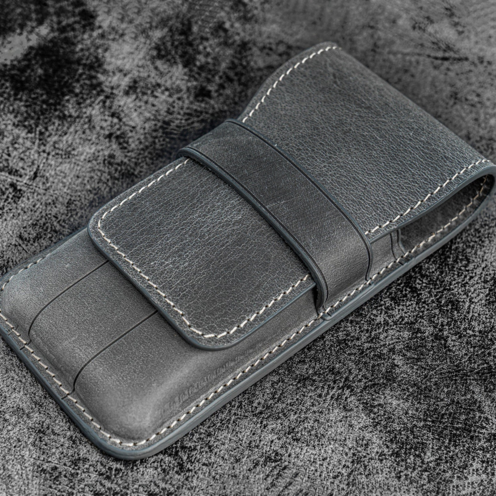 土耳其 GALEN LEATHER 3支入上掀式筆袋: 煙灰色-細節圖2