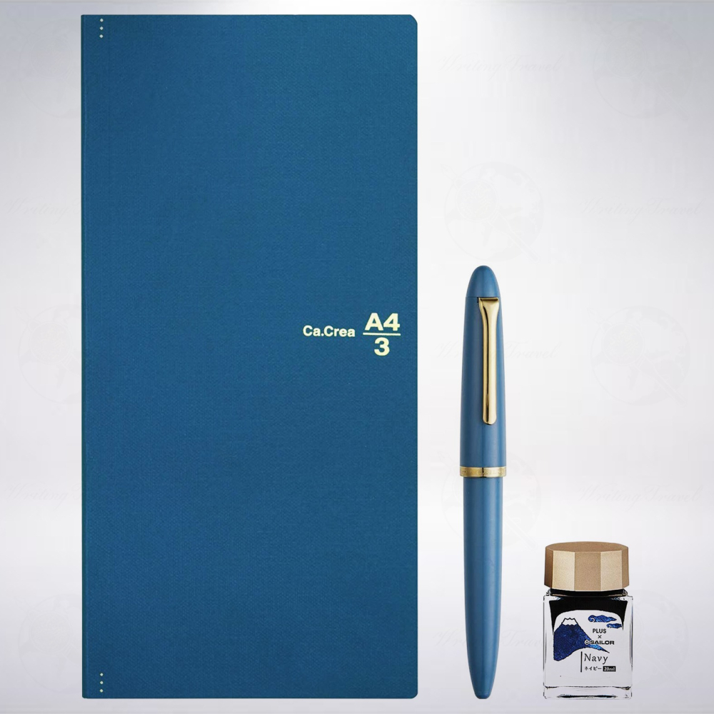 日本 寫樂 SAILOR PLUS CA.CREA PREMIUM CLOTH 筆記本限定聯名款鋼筆禮盒組: 海軍藍-細節圖3