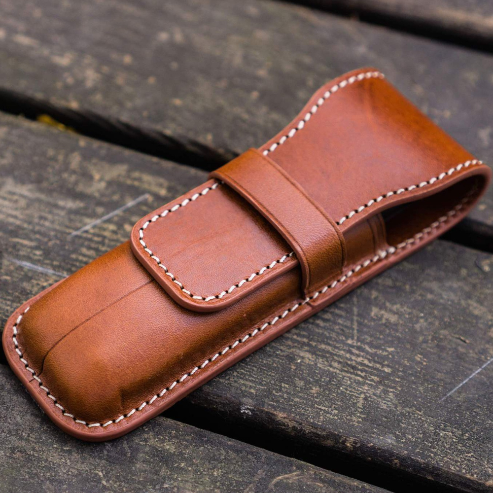 土耳其 GALEN LEATHER 2支入上掀式筆袋: 深棕色-細節圖2