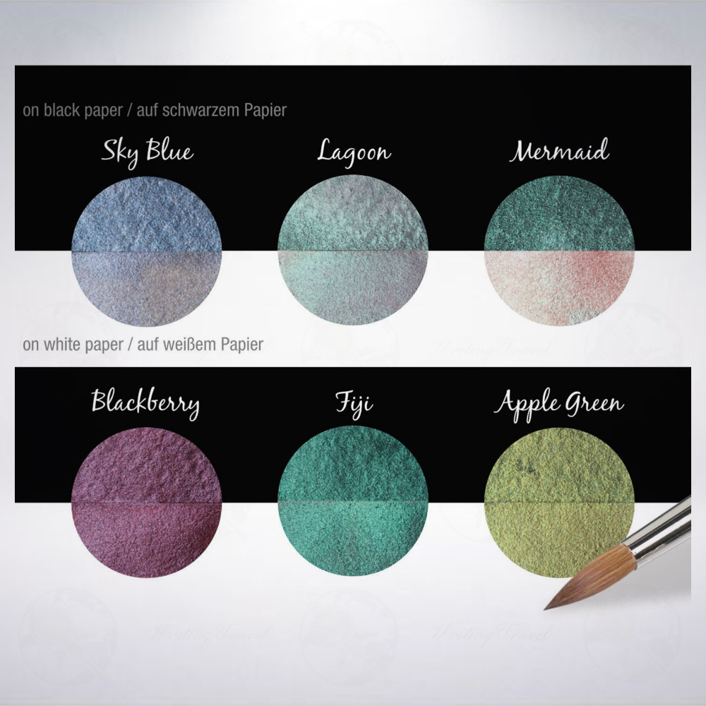 德國 Coliro Watercolor Palette 馬口鐵盒裝珠光水彩粉餅組: 天堂/Paradise-細節圖4