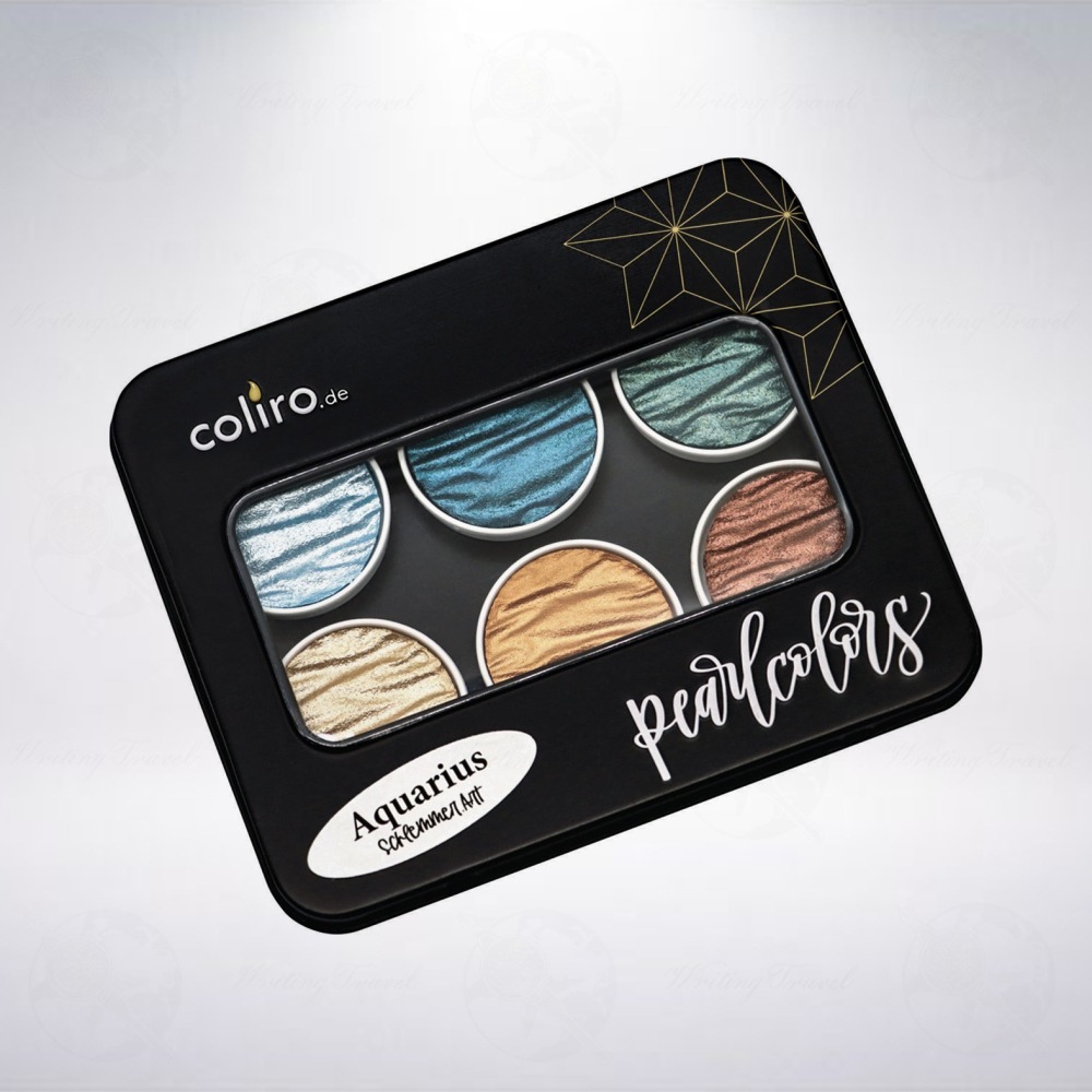 德國 Coliro Watercolor Palette 馬口鐵盒裝珠光水彩粉餅組: 水瓶座/Aquarius-細節圖2