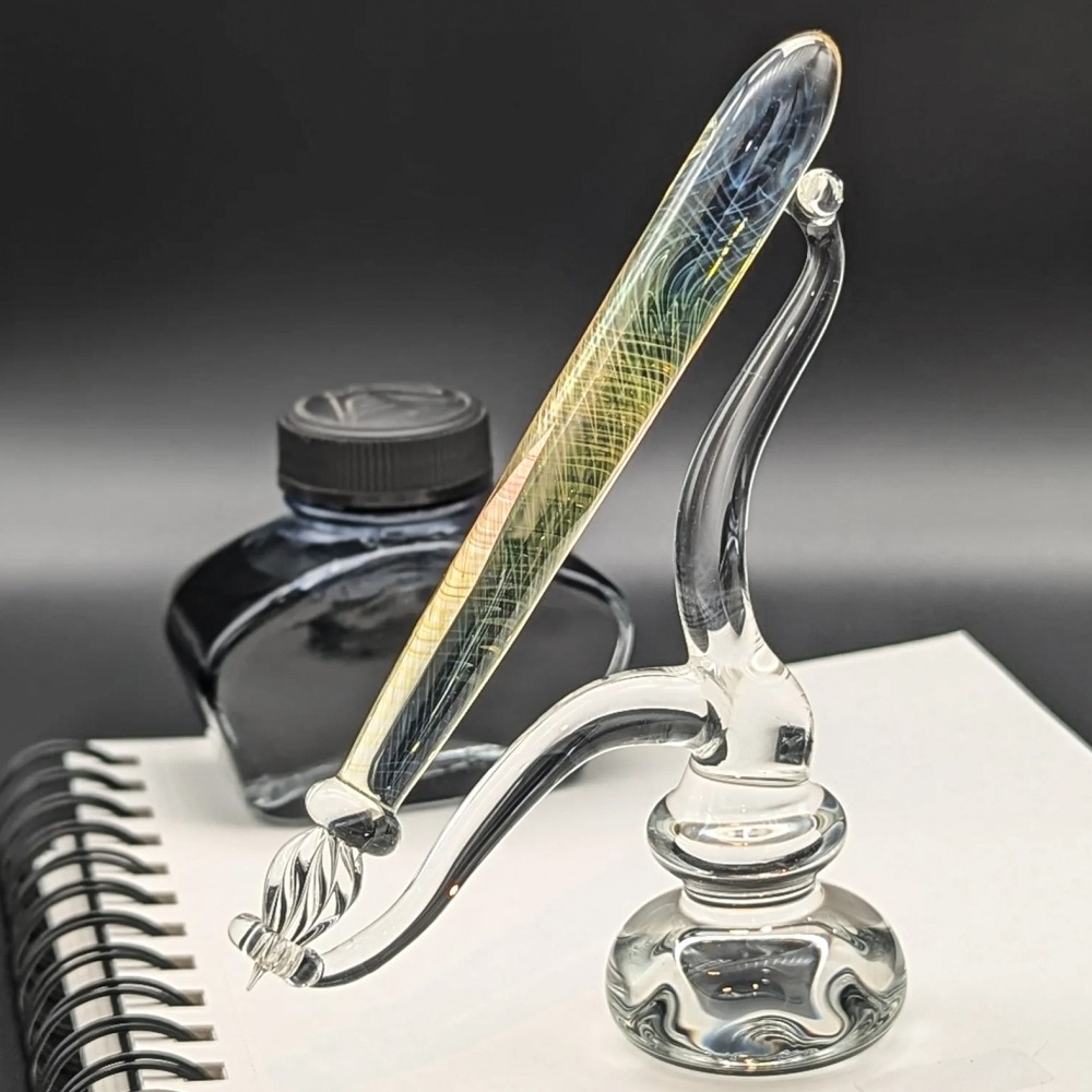 日本 花火硝子 Hanabi Gold&Sliver Feathered 金銀羽毛書法筆尖玻璃筆-細節圖2