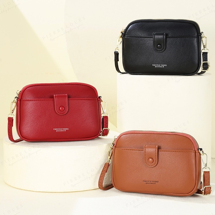 新款質感馬卡龍色系PU斜挎包 韓系時尚女包斜背包 簡約百搭拉鍊包包 前有口袋 內有收納內袋 隨身包 肩帶可調整長短-細節圖4